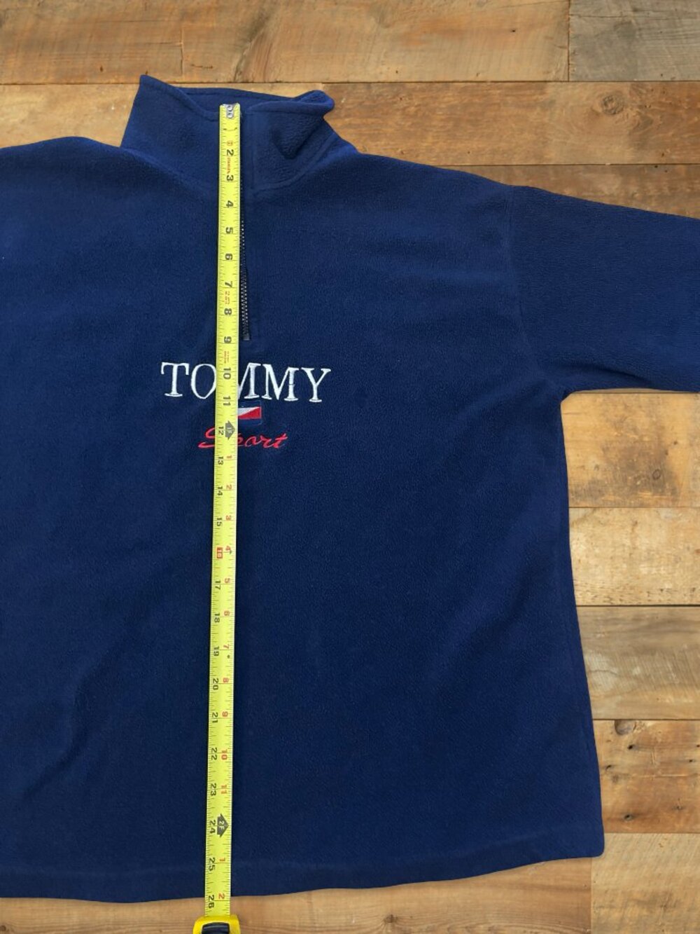 Vintage Tommy Sport Fleece Quarter Zip Spellout Pullover Navy Y2K 90s Made Canad - Picture 9 of 9